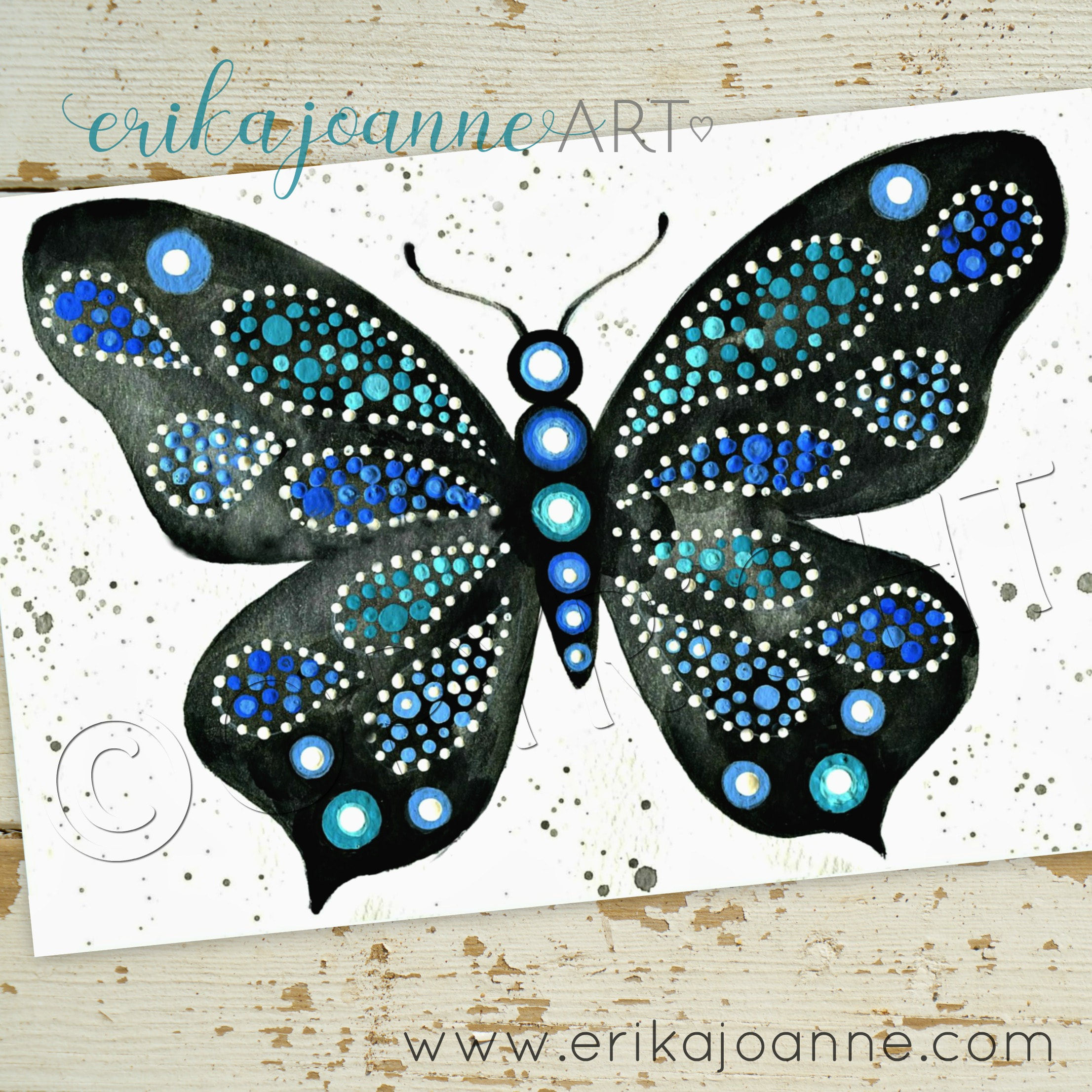 Butterfly in Blue ePattern / Step-by-Step Art by Erika Joanne