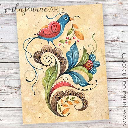Frilly Bird Fraktur ePattern